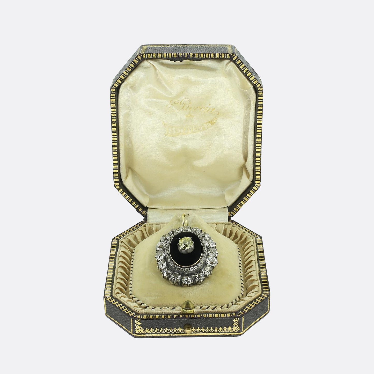 Victorian Fancy Yellow Old Cut Diamond and Enamel Locket Pendant