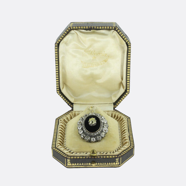 Victorian Fancy Yellow Old Cut Diamond and Enamel Locket Pendant