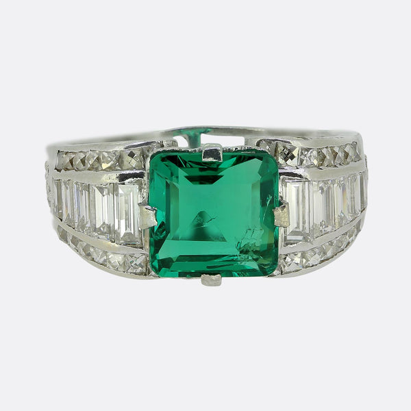 1.50 Carat Emerald and Diamond Ring