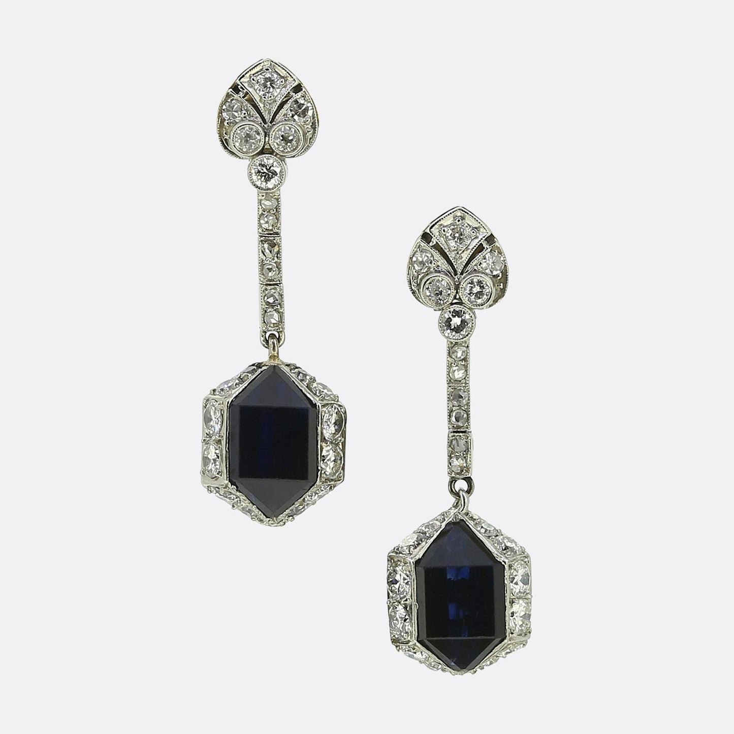 Art Deco Sapphire and Diamond Drop Earrings