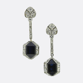 Art Deco Sapphire and Diamond Drop Earrings