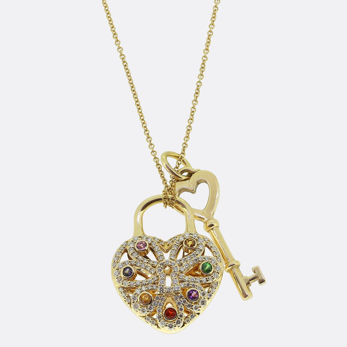 Tiffany & Co. Multi-Gem Lock and Key Heart Pendant Necklace