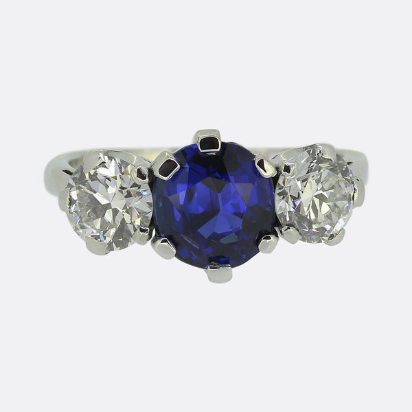 Vintage Sapphire Diamond Three Stone Ring