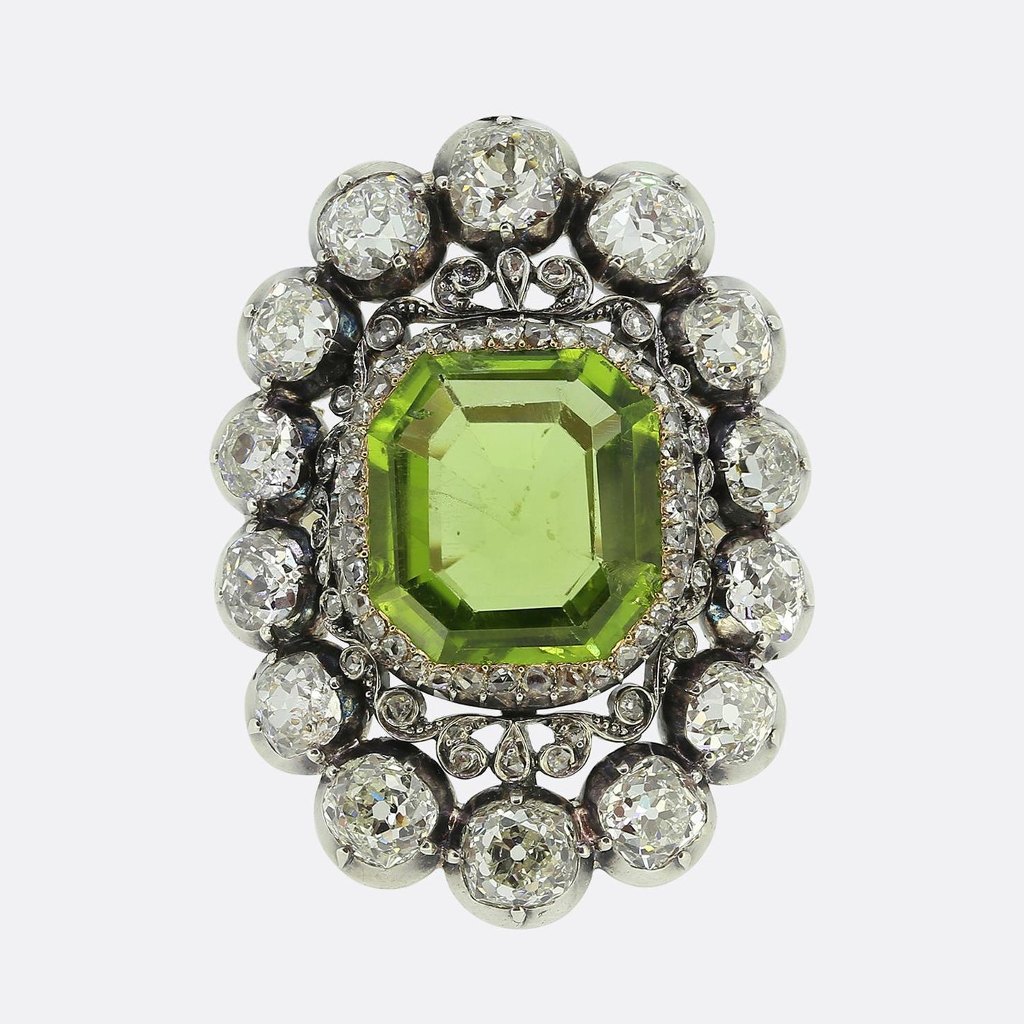 Antique 15.00 Carat Peridot and Diamond Ring