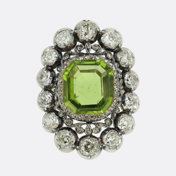 Antique 15.00 Carat Peridot and Diamond Ring