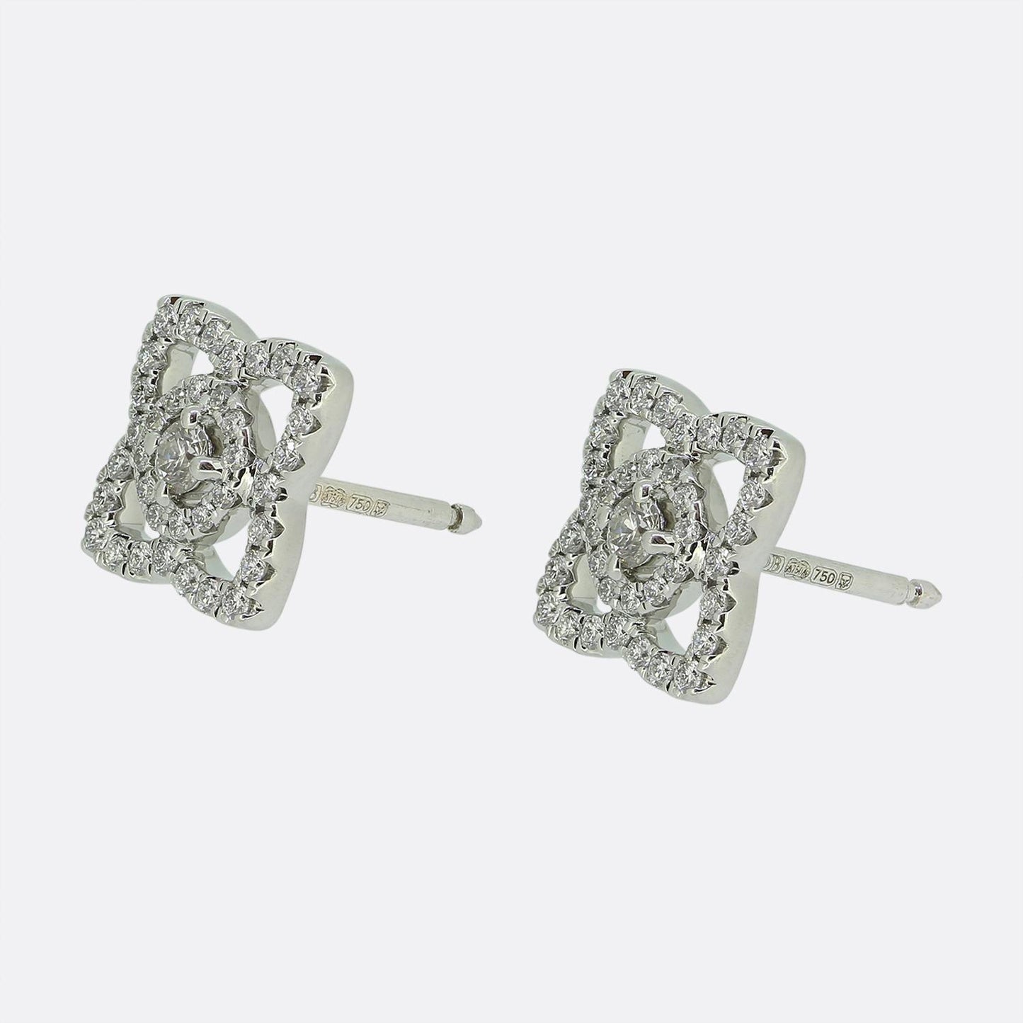 De Beers 0.32 Carat Diamond Lotus Stud Earrings