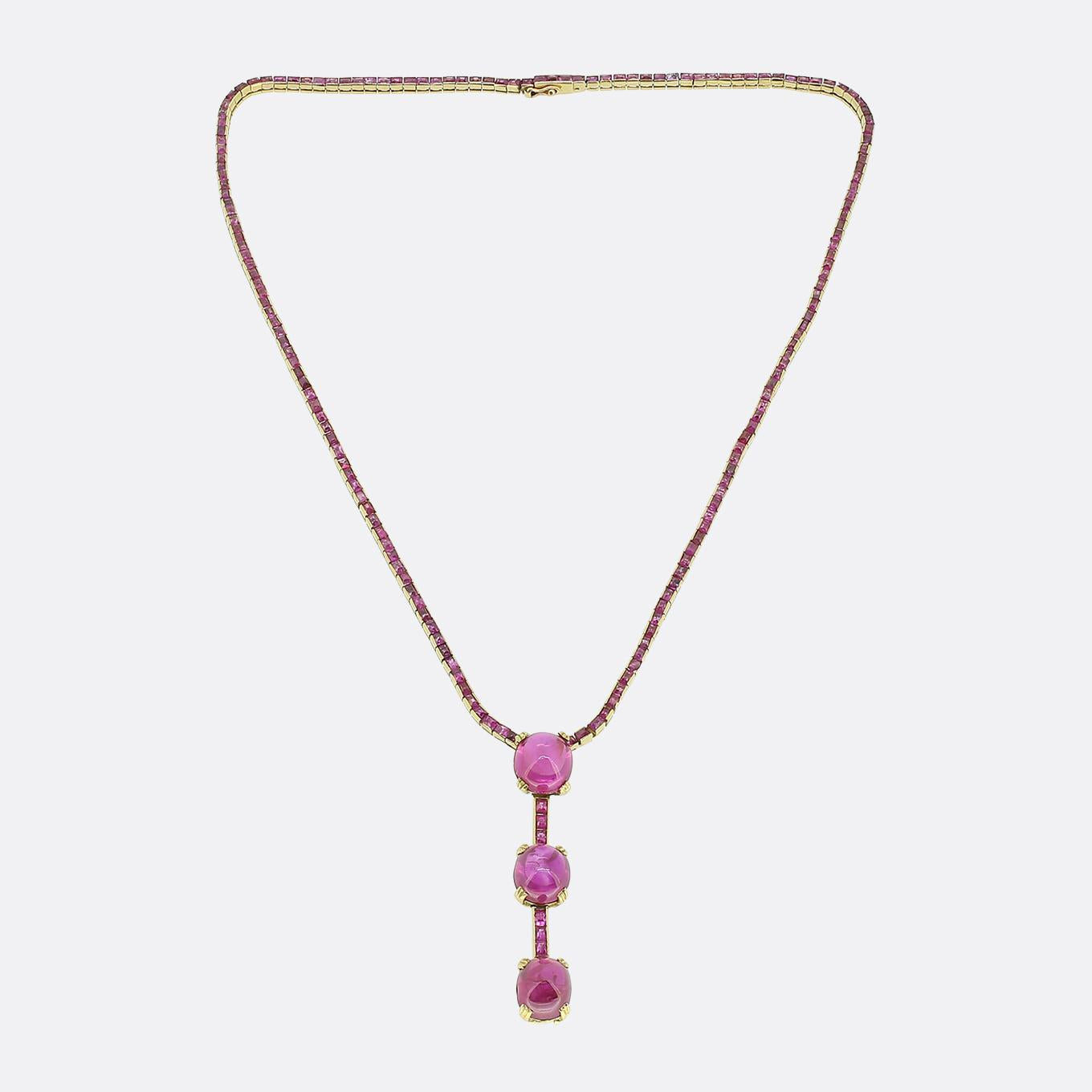 Art Deco Cabochon Burmese Ruby and Pink Sapphire Necklace