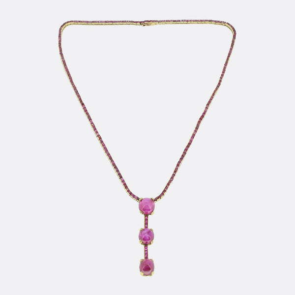 Art Deco Cabochon Burmese Ruby and Pink Sapphire Necklace