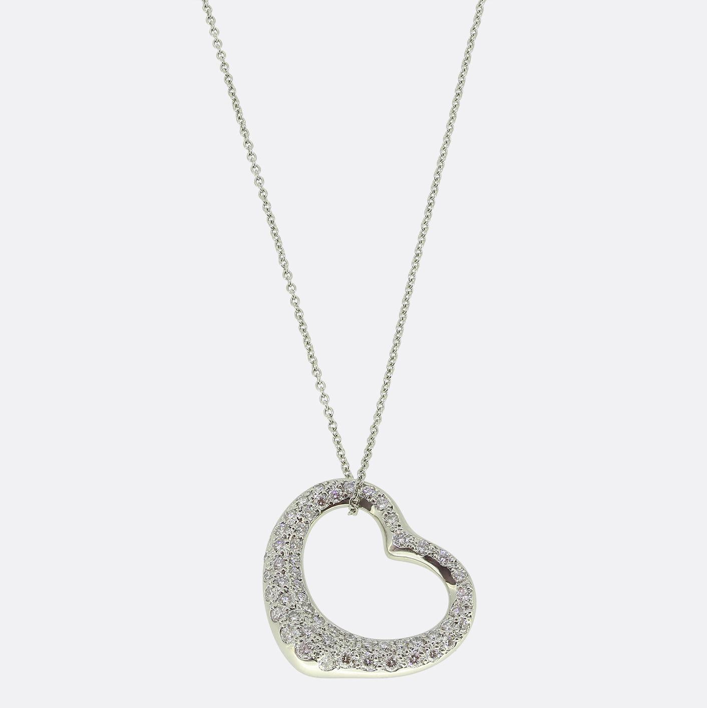 Tiffany & Co. Open Heart Diamond Pendant Necklace
