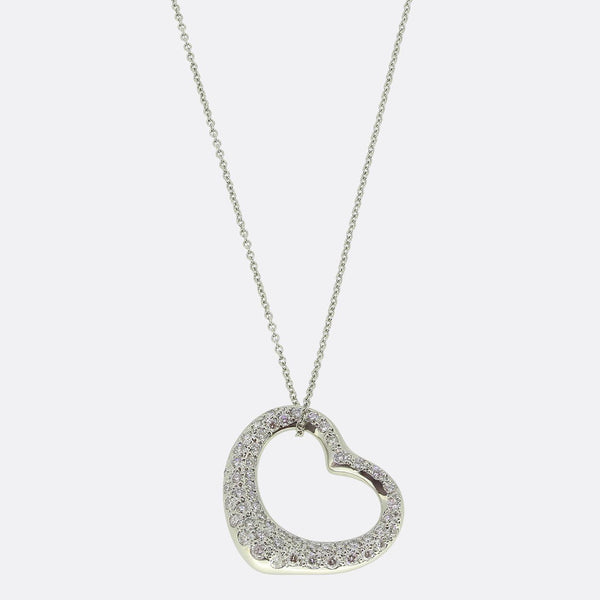 Tiffany & Co. Open Heart Diamond Pendant Necklace