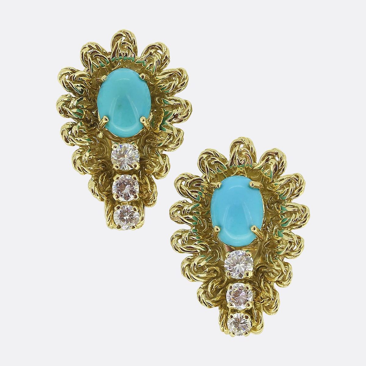 Vintage Turquoise and Diamond Earrings