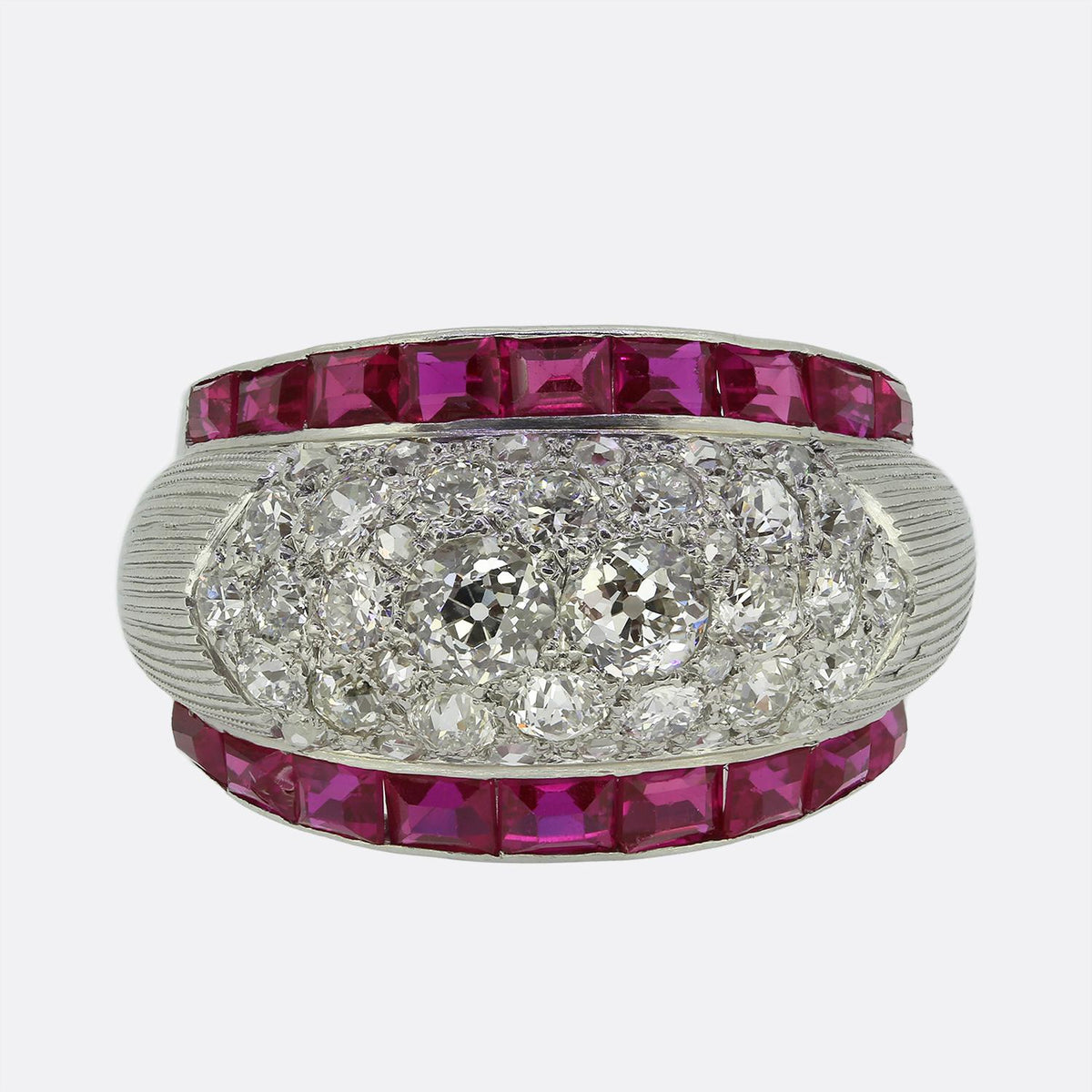 1940s Ruby and Diamond Bombe Ring
