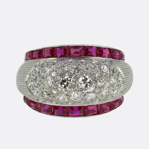 1940s Ruby and Diamond Bombe Ring