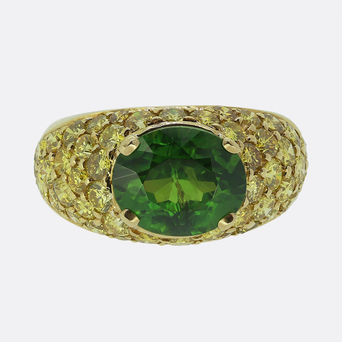 Vintage 2.93 Carat Demantoid Garnet and Fancy Yellow Diamond Ring