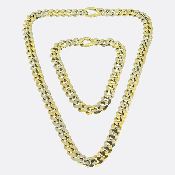 Pomellato Two Tone Curb Chain Necklace and Bracelet Set