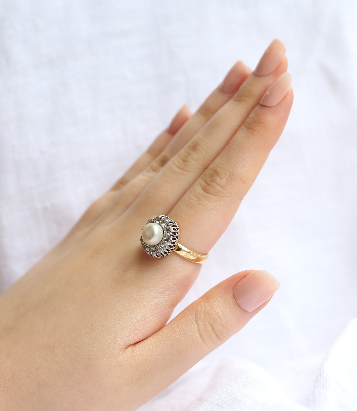 Antique Pearl and Diamond Cluster Ring