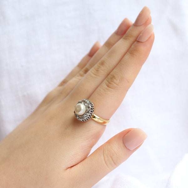 Antique Pearl and Diamond Cluster Ring