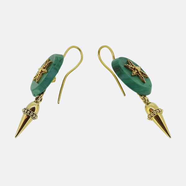 John Brogden Antique Malachite Drop Earrings