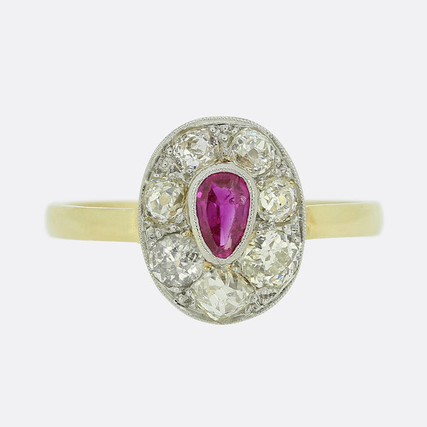 0.30 Carat Burmese Ruby and Diamond Cluster Ring