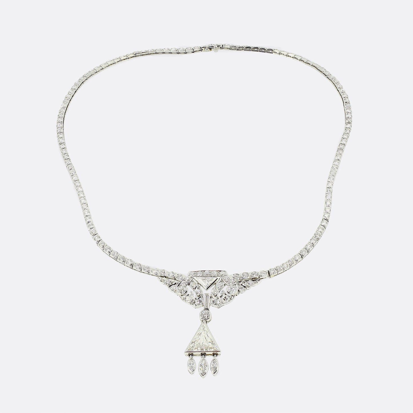 Art Deco 3.90 Carat Diamond Cluster Necklace