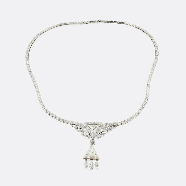 Art Deco 3.90 Carat Diamond Cluster Necklace