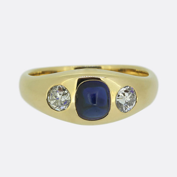 Sugarloaf Sapphire and Diamond Three-Stone Ring