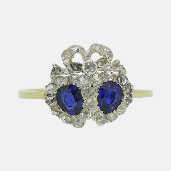 Victorian Sapphire and Diamond Double Heart Ring