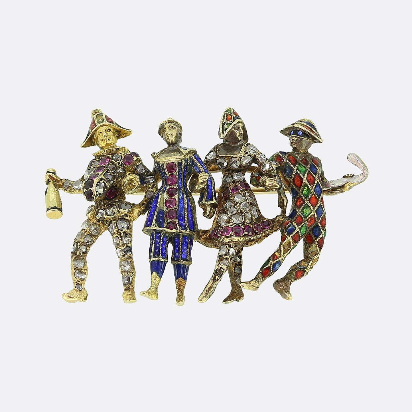 Victorian Ruby Diamond and Enamel Harlequin Brooch