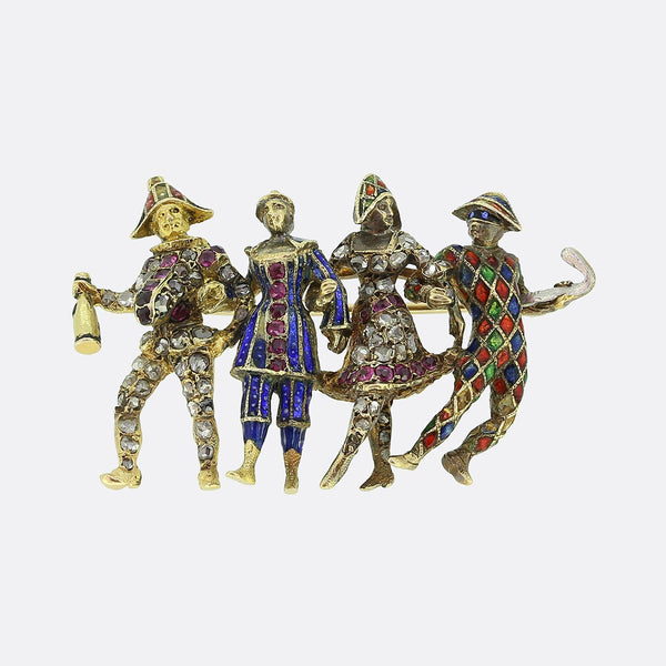 Victorian Ruby Diamond and Enamel Harlequin Brooch