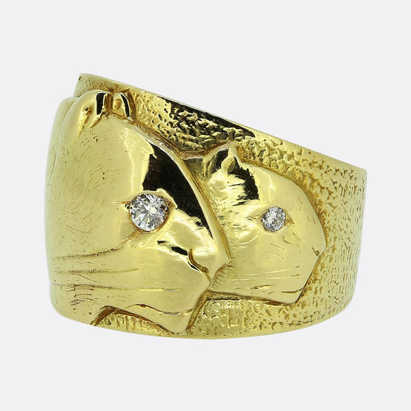 Vintage Two-Diamond Double Panther Ring