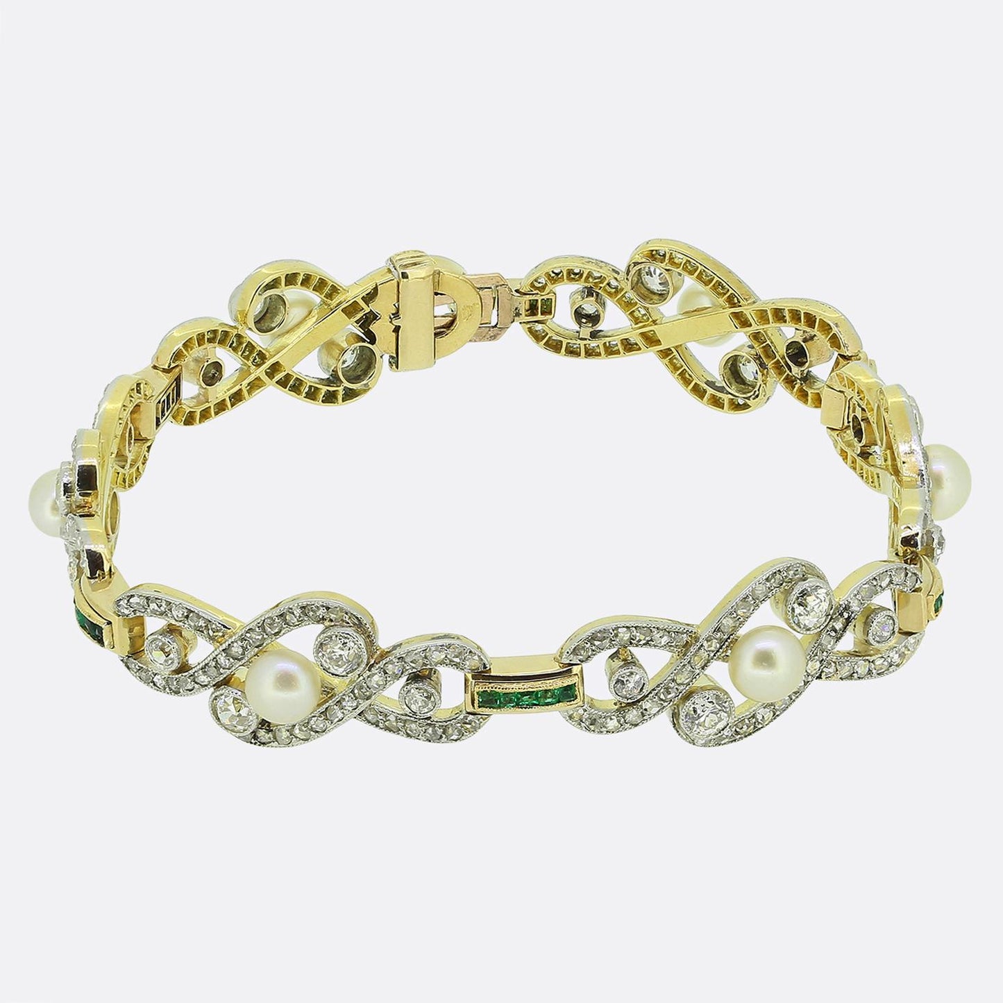 Belle Époque Pearl Emerald and Diamond Bracelet