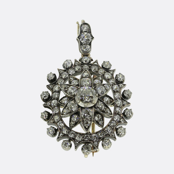 Antique Diamond Flower Pendant Brooch