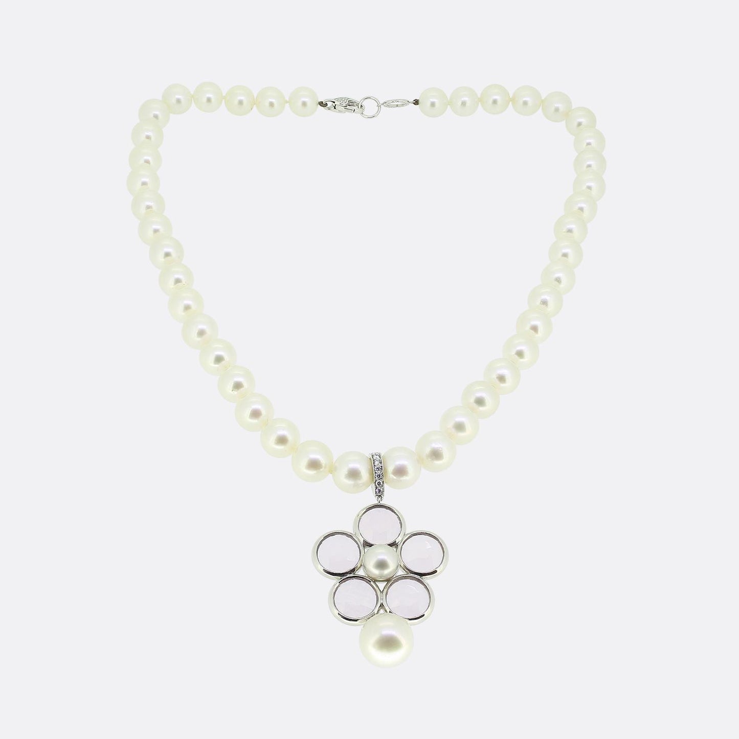 Boodles Pearl and Rose Quartz Pendant Necklace