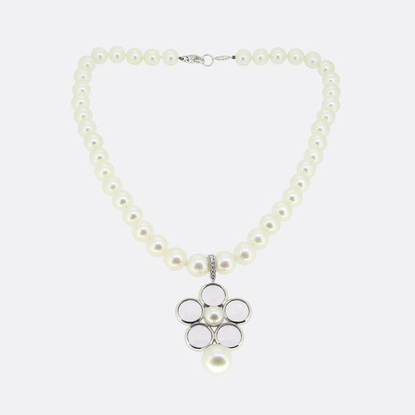Boodles Pearl and Rose Quartz Pendant Necklace