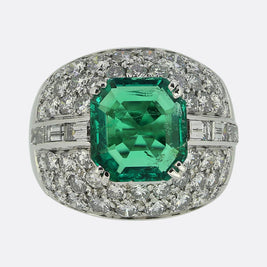 4.00 Carat Colombian Emerald and Diamond Bombe Ring