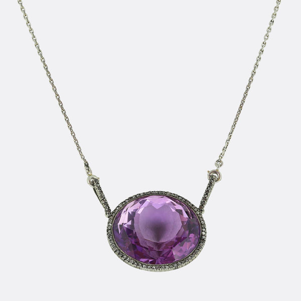 Antique 45.00 Carat Amethyst and Diamond Pendant Necklace