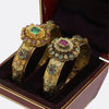 Victorian Emerald Ruby and Enamel Posy Bracelet Set