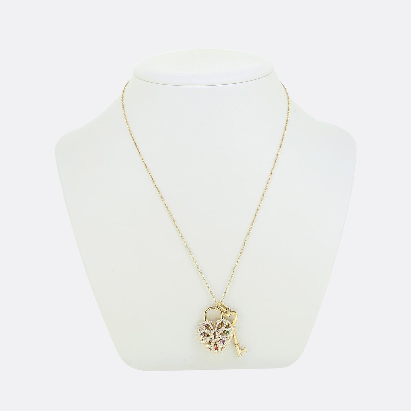 Tiffany & Co. Multi-Gem Lock and Key Heart Pendant Necklace