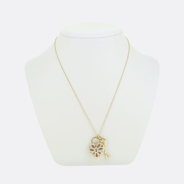 Tiffany & Co. Multi-Gem Lock and Key Heart Pendant Necklace