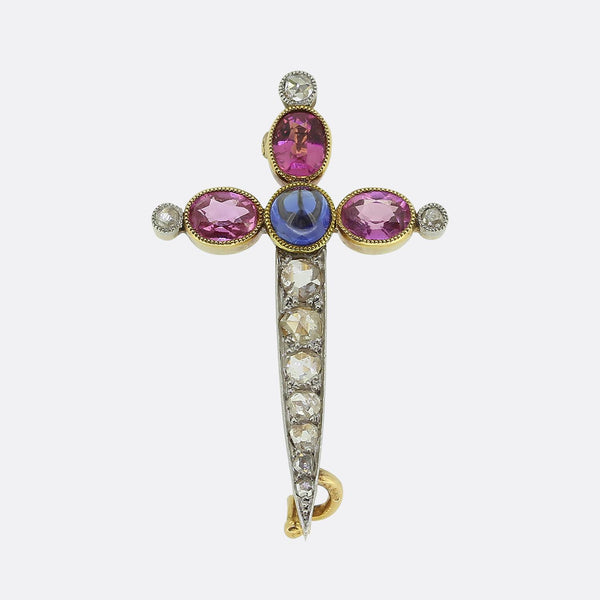 Edwardian Sapphire and Diamond Sword Brooch