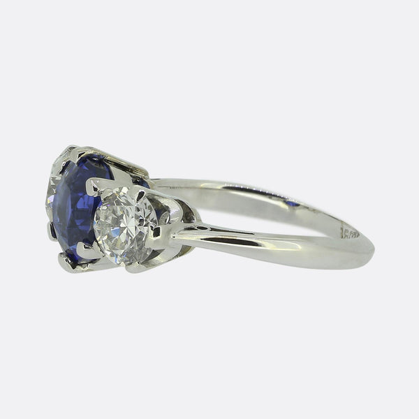 Vintage Sapphire Diamond Three Stone Ring