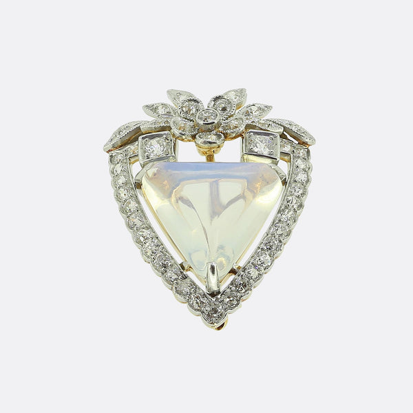 Edwardian Moonstone and Diamond Brooch