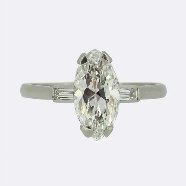 Art Deco 1.25 Carat Marquise Diamond Three-Stone Ring