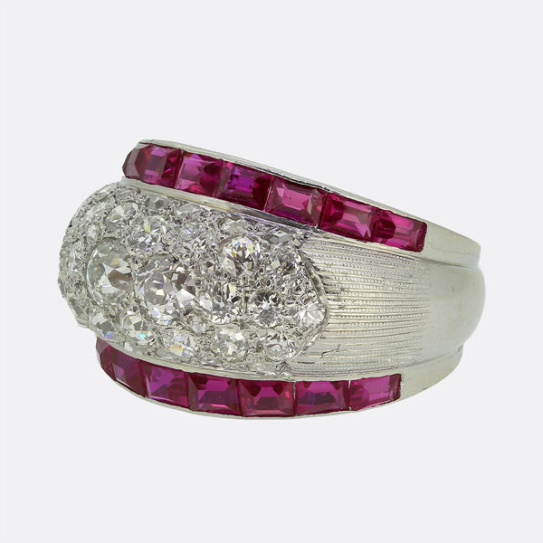 1940s Ruby and Diamond Bombe Ring
