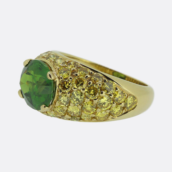 Vintage 2.93 Carat Demantoid Garnet and Fancy Yellow Diamond Ring