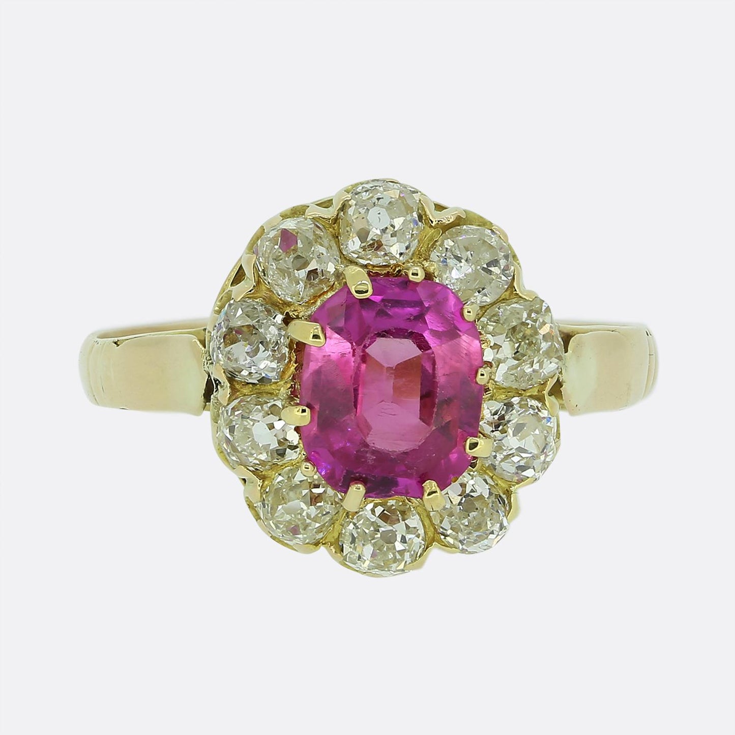 Antique Pink Sapphire and Diamond Cluster Ring