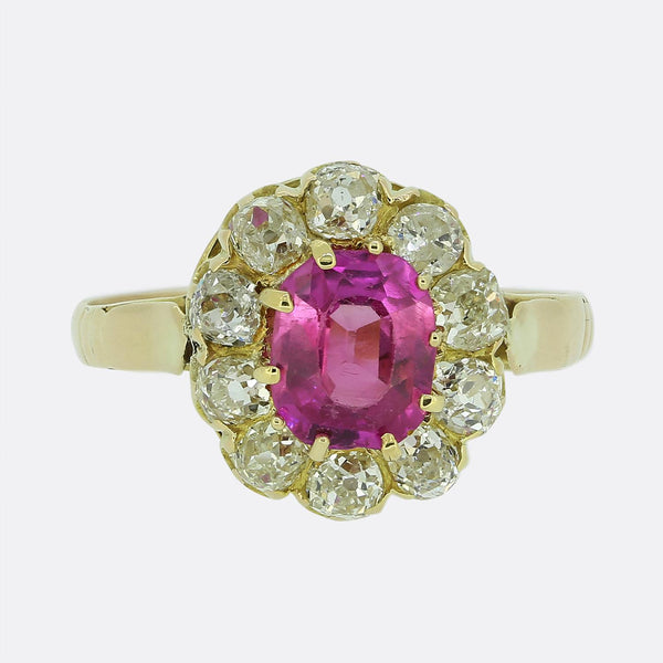 Antique Pink Sapphire and Diamond Cluster Ring