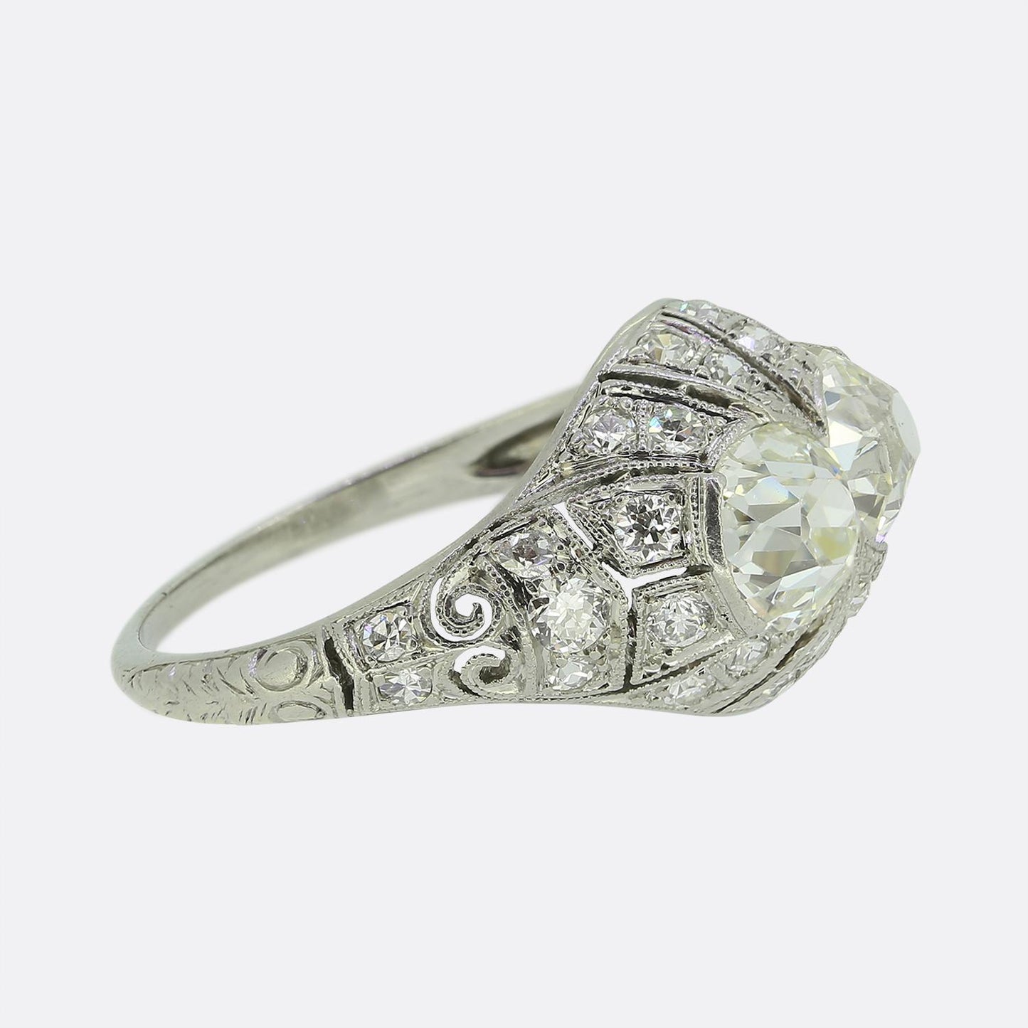 Art Deco Old Cut Diamond Two-Stone Bombe Ring