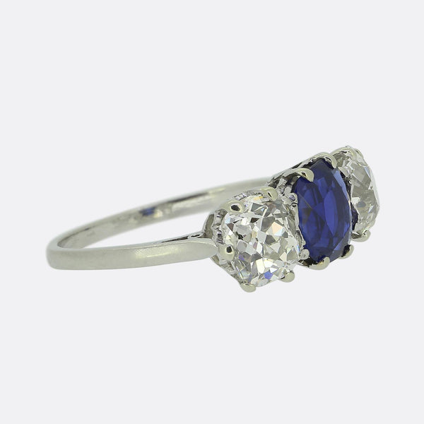 Edwardian Sapphire and Diamond Three-Stone Ring