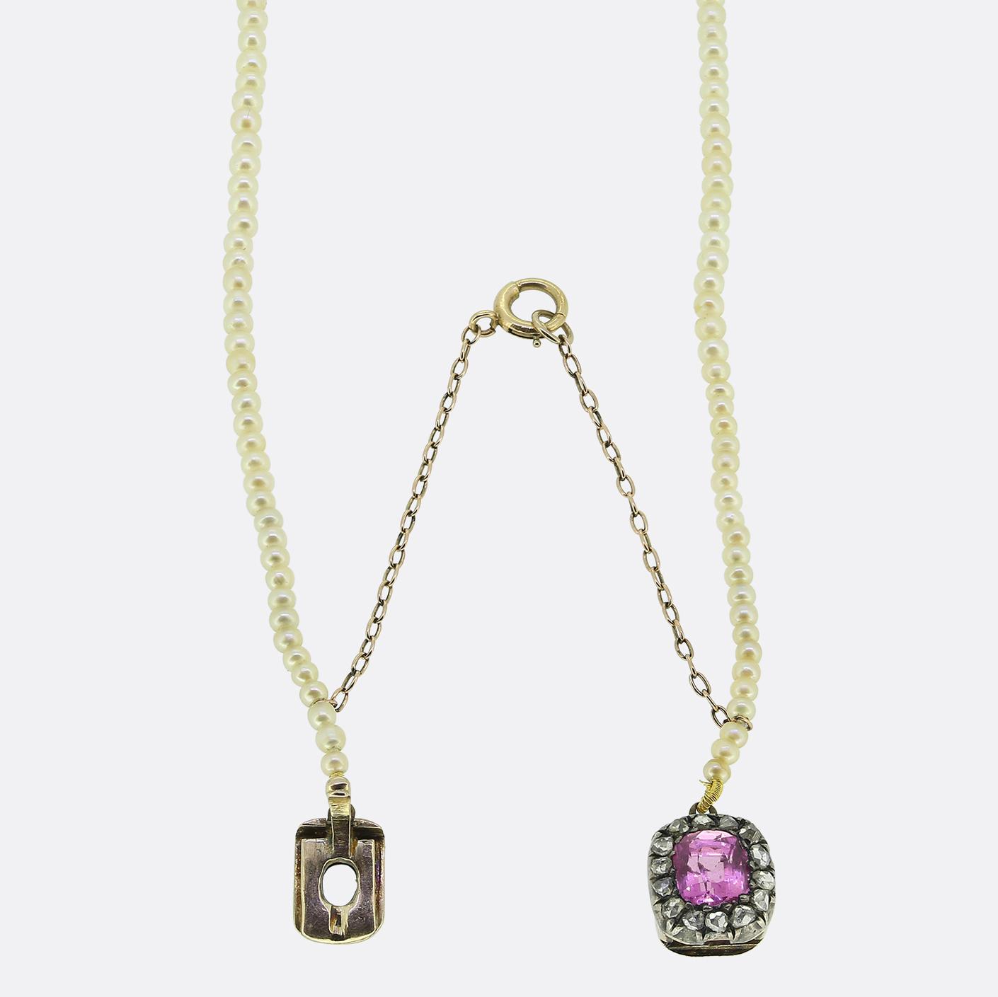 Natural Pearl Necklace with Sapphire and Diamond Clasp